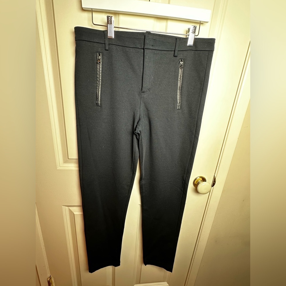 Vince Women's navy Slim-Fit Pants with leather details
